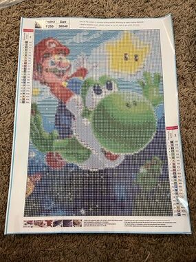 Nintendo Mario & Yoshi Diamond Art Print in Green, Red, Yellow, Blue
